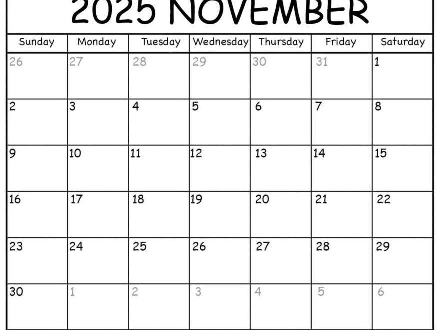 Printable November 2025 Calendar