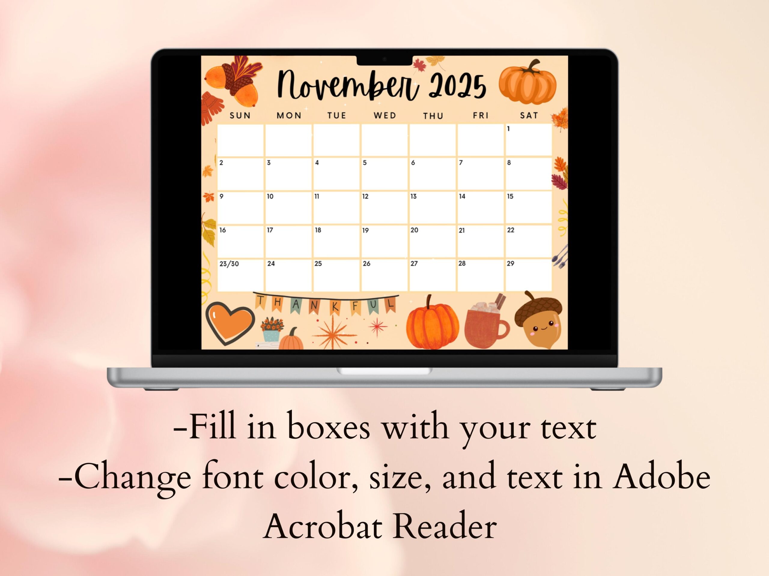 Printable November 2025 Calendar Editable Calendar W Orange Pumpkins Monthly School Calendar Holiday Calendar Instant Download For Fall Etsy