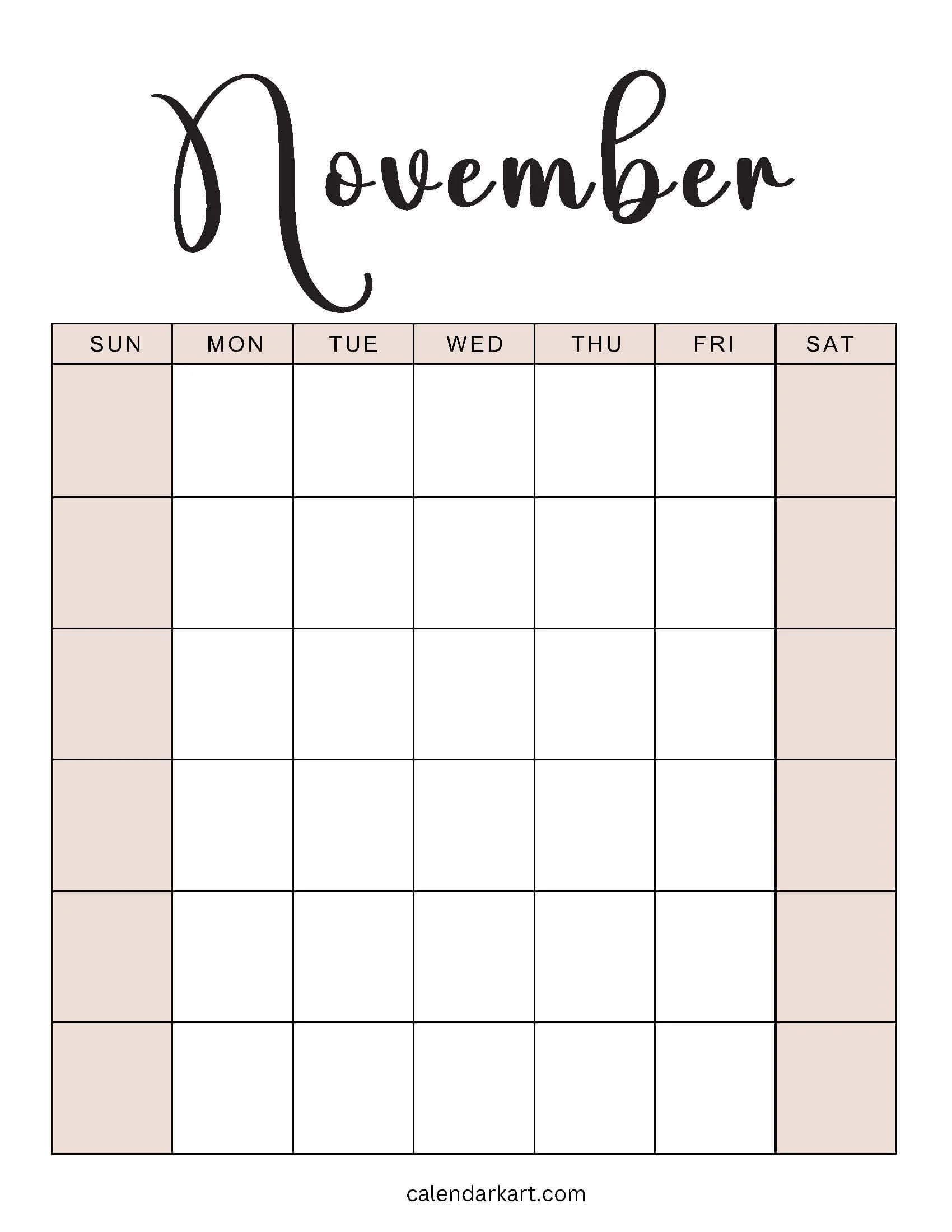 November Blank Calendar 2025