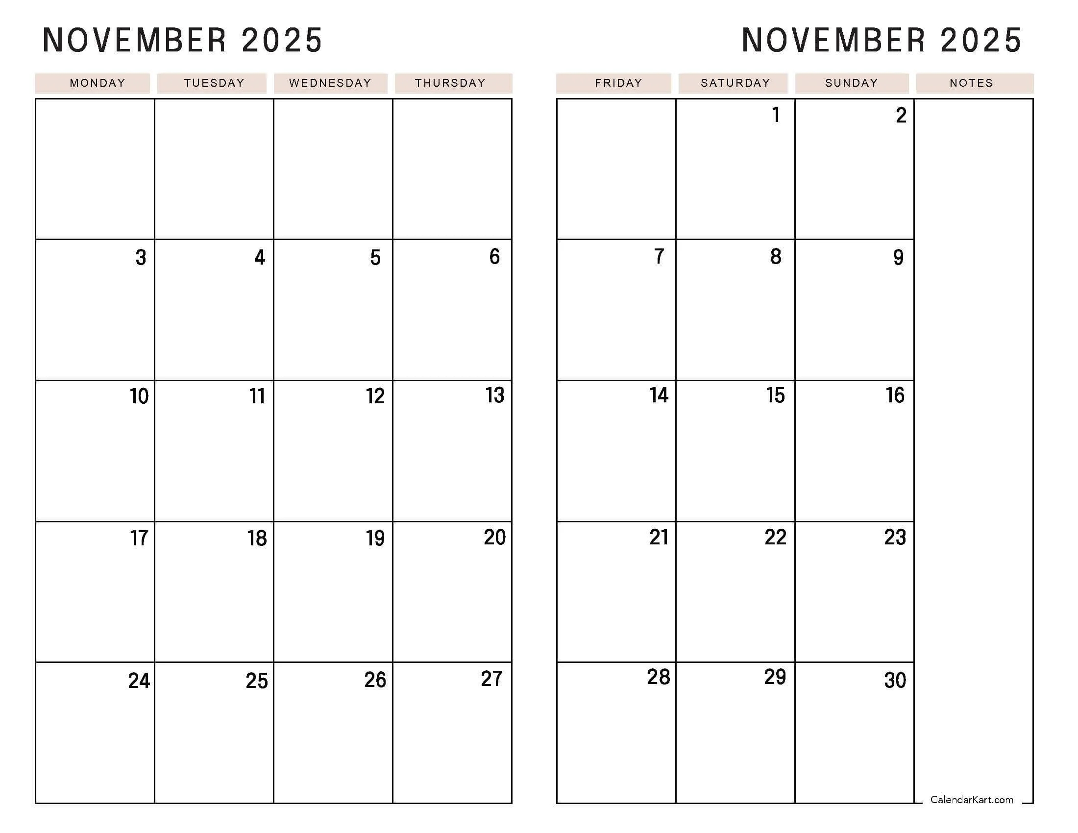 Printable November 2025 Calendars Free Pdf CalendarKart
