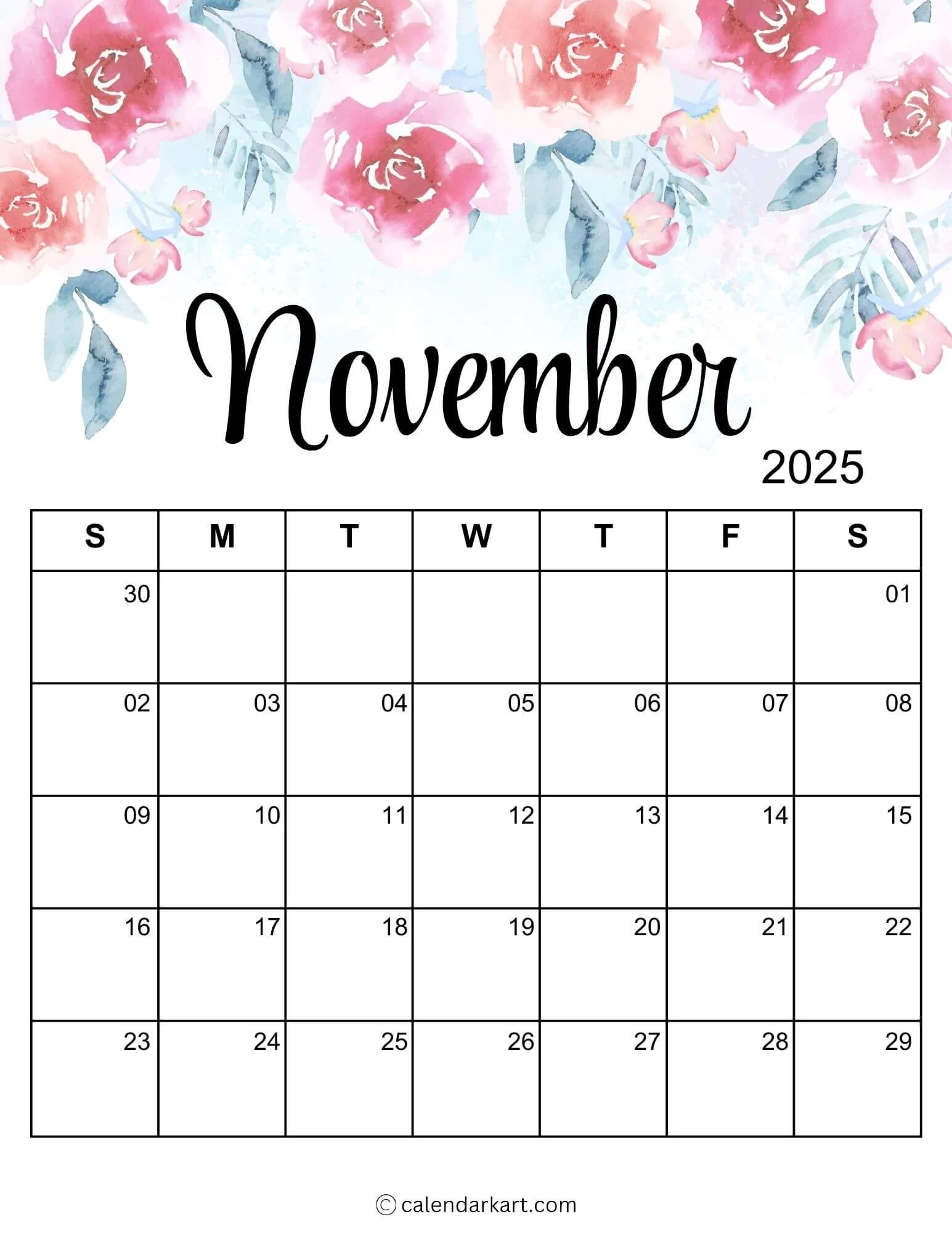 Printable November 2025 Calendars Free Pdf CalendarKart