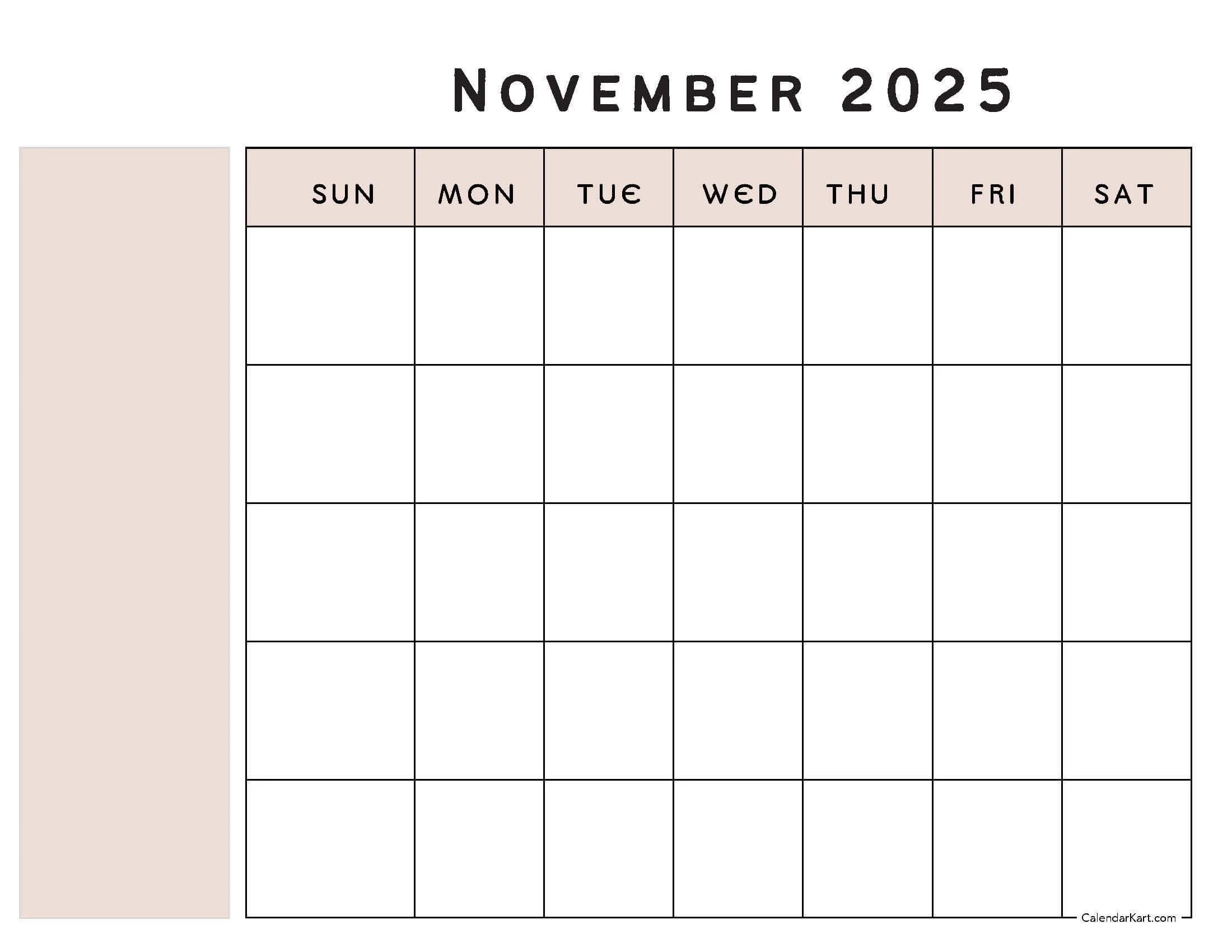 Printable November 2025 Calendars Free Pdf CalendarKart