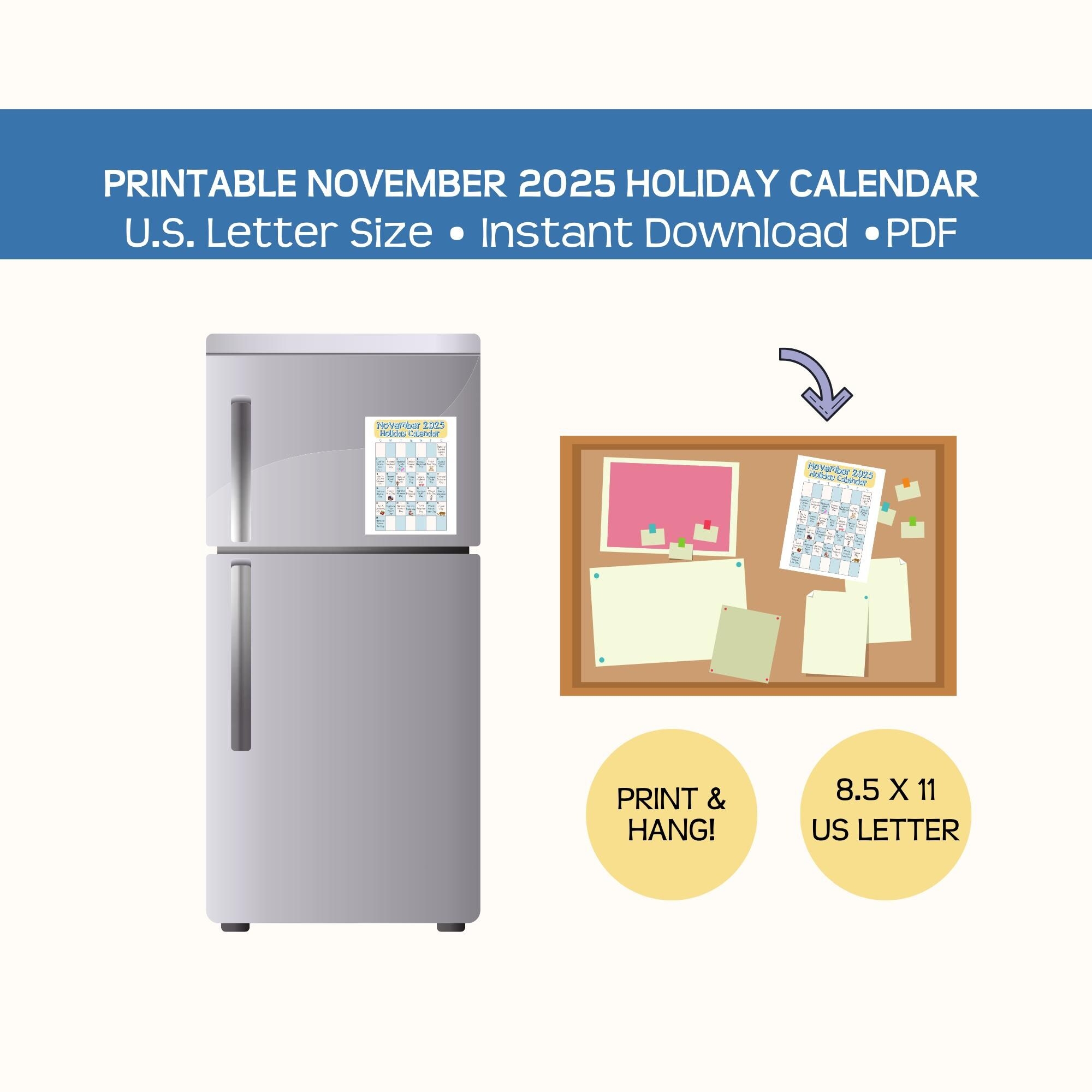 Printable November 2025 Holiday Calendar Page Fun And Wacky Holidays Instant PDF Download Hang On The Fridge Etsy