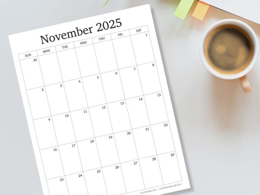 Printable November 2025 Monthly Calendar