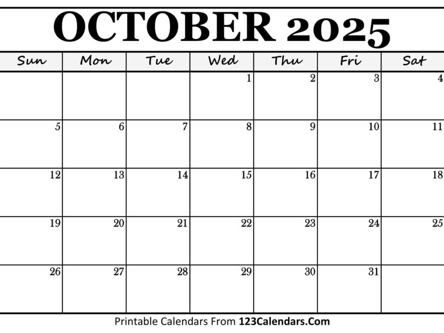 Printable October 2025 Calendar Templates Easy To Download Print