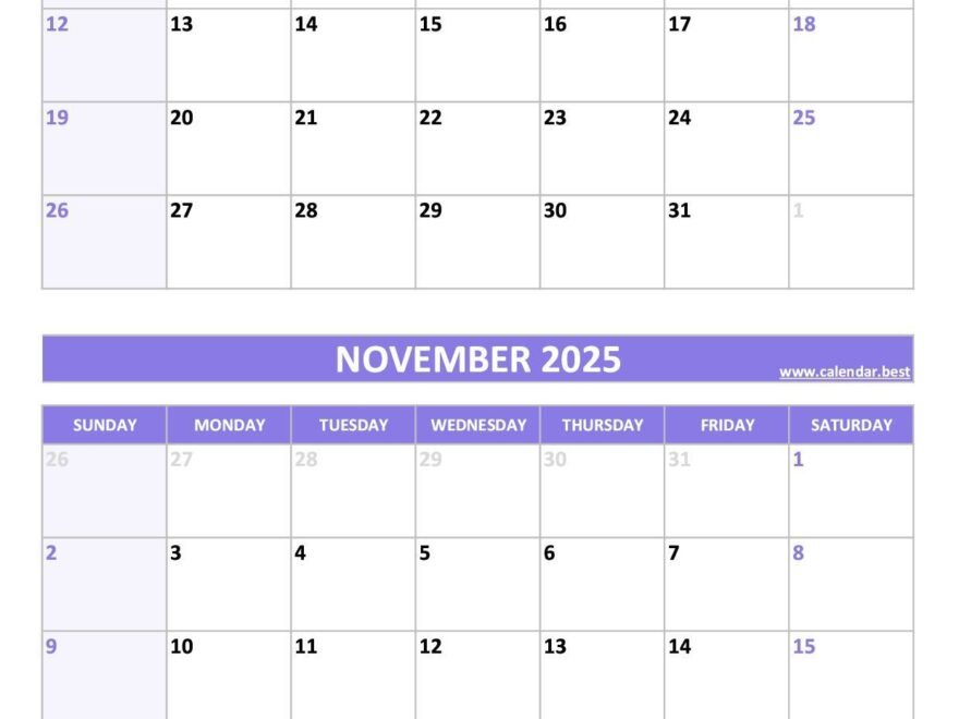 Printable October And November 2025 Calendar Free PDF JPG Downloads