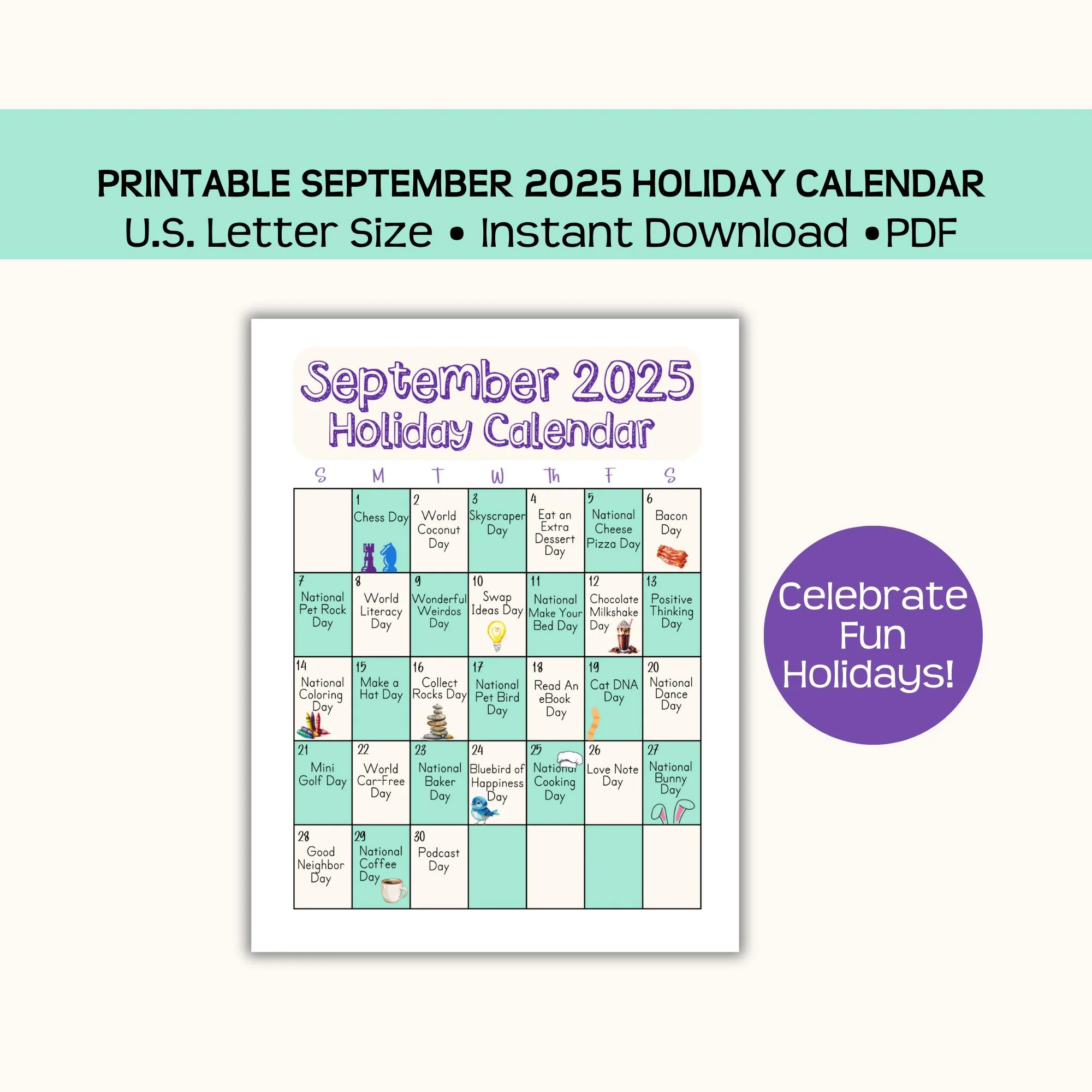 Printable September 2025 Holiday Calendar Page Fun And Wacky Holidays Affordable And Fun Instant PDF Download Etsy