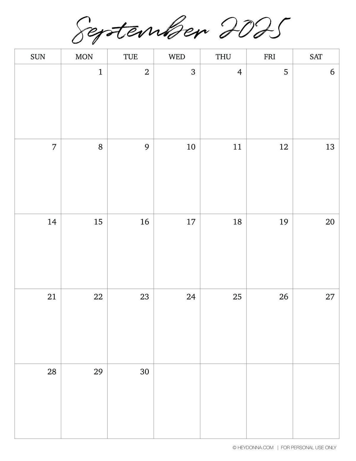 Printable September 2025 Monthly Calendar Hey Donna 
