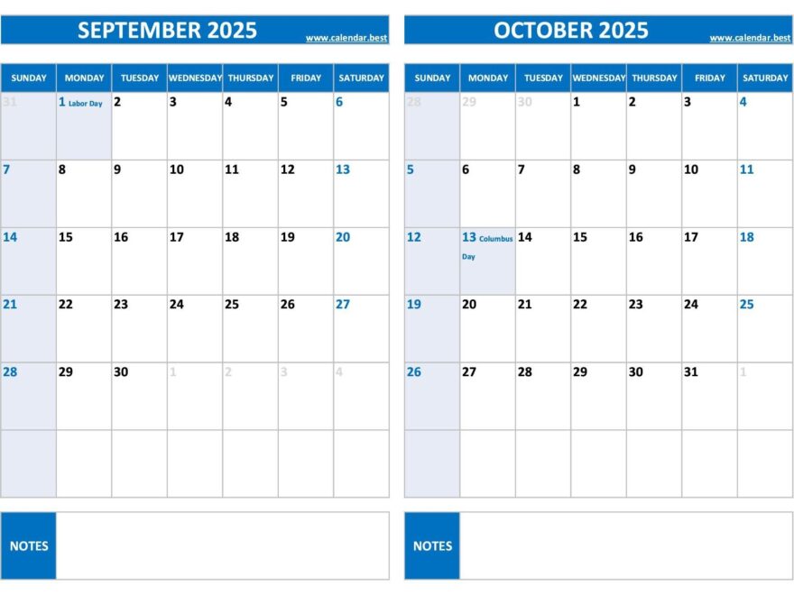 Printable September And October 2025 Calendar Free PDF JPG Downloads