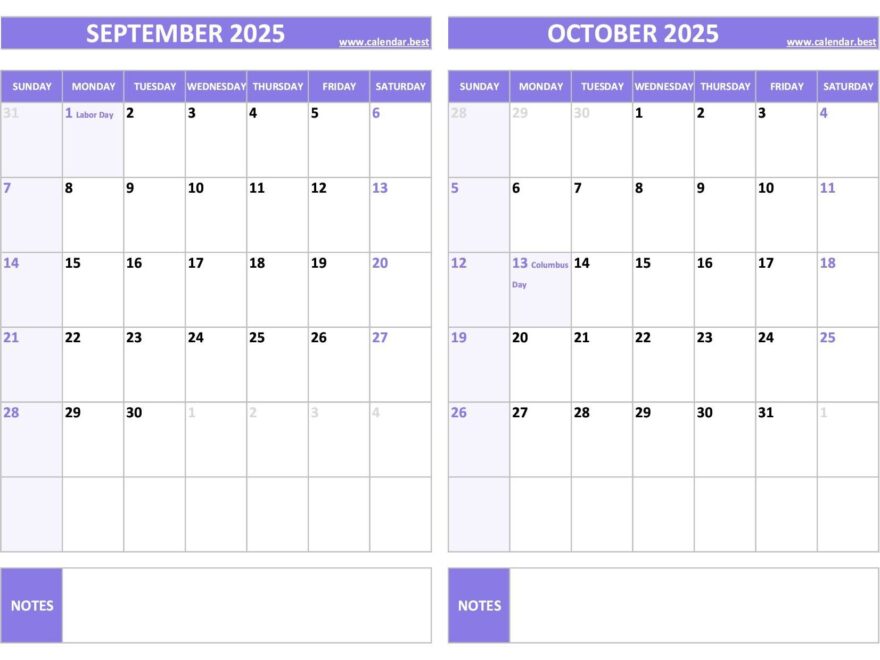 Printable September And October 2025 Calendar Free PDF JPG Downloads