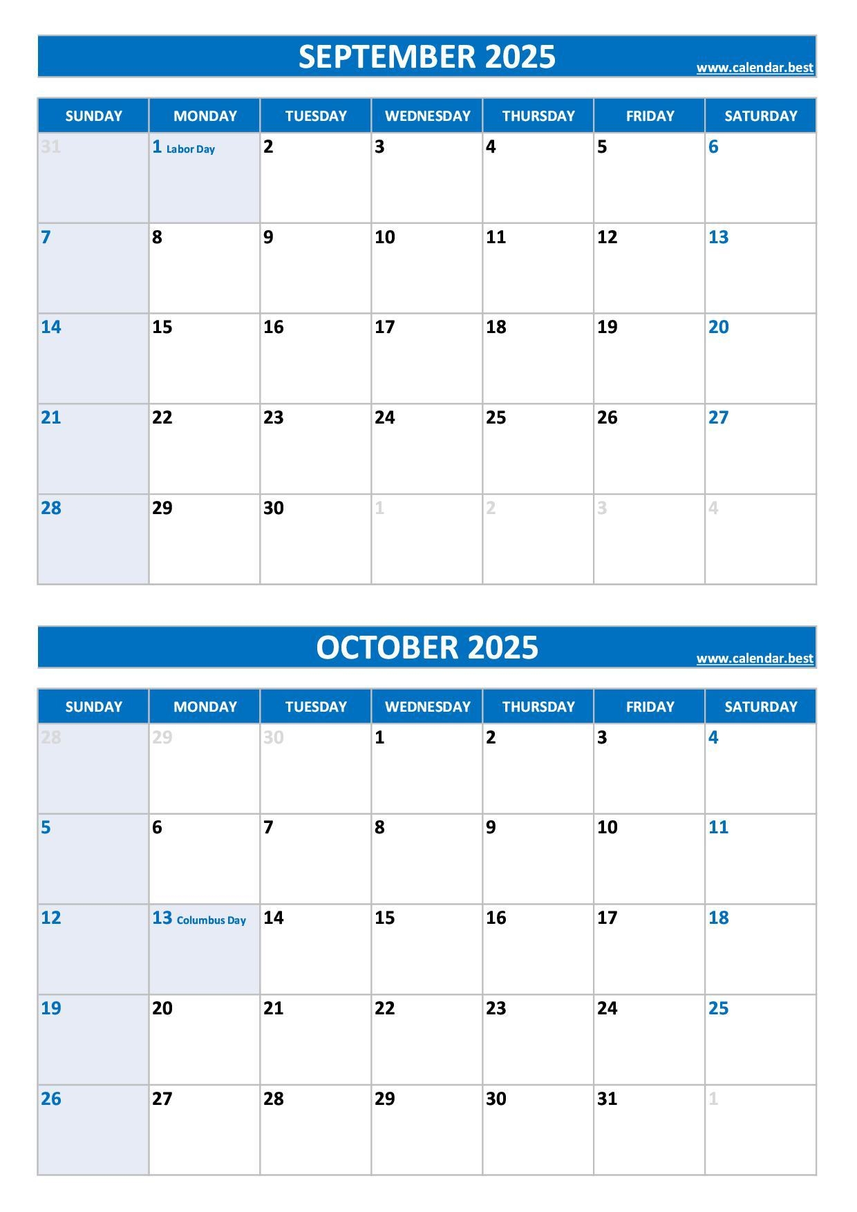 Calendar 2025 September October