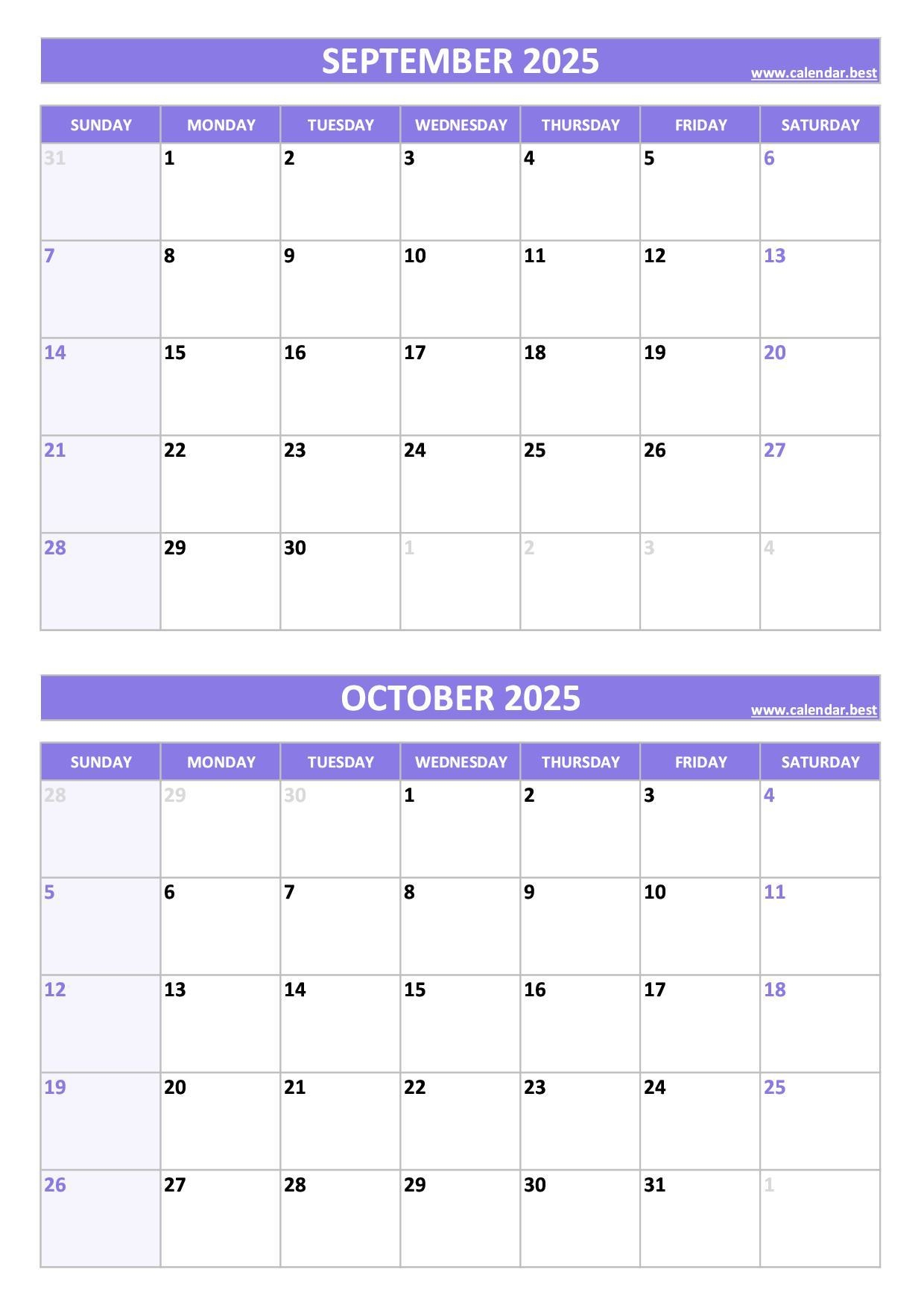 Printable September And October 2025 Calendar Free PDF JPG Downloads