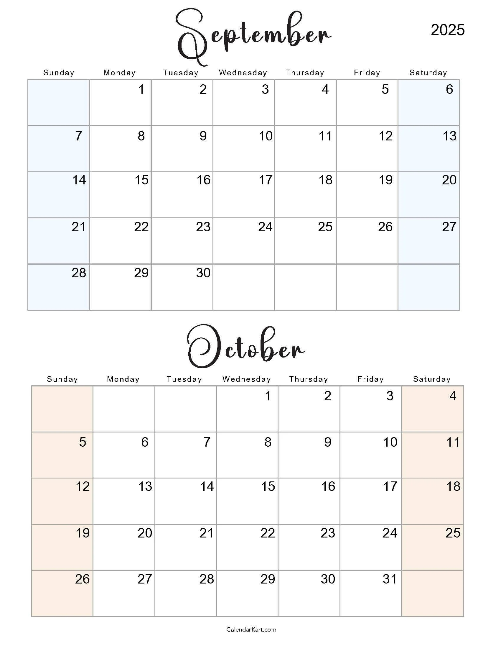 Printable September October 2025 Calendar Calendarkart