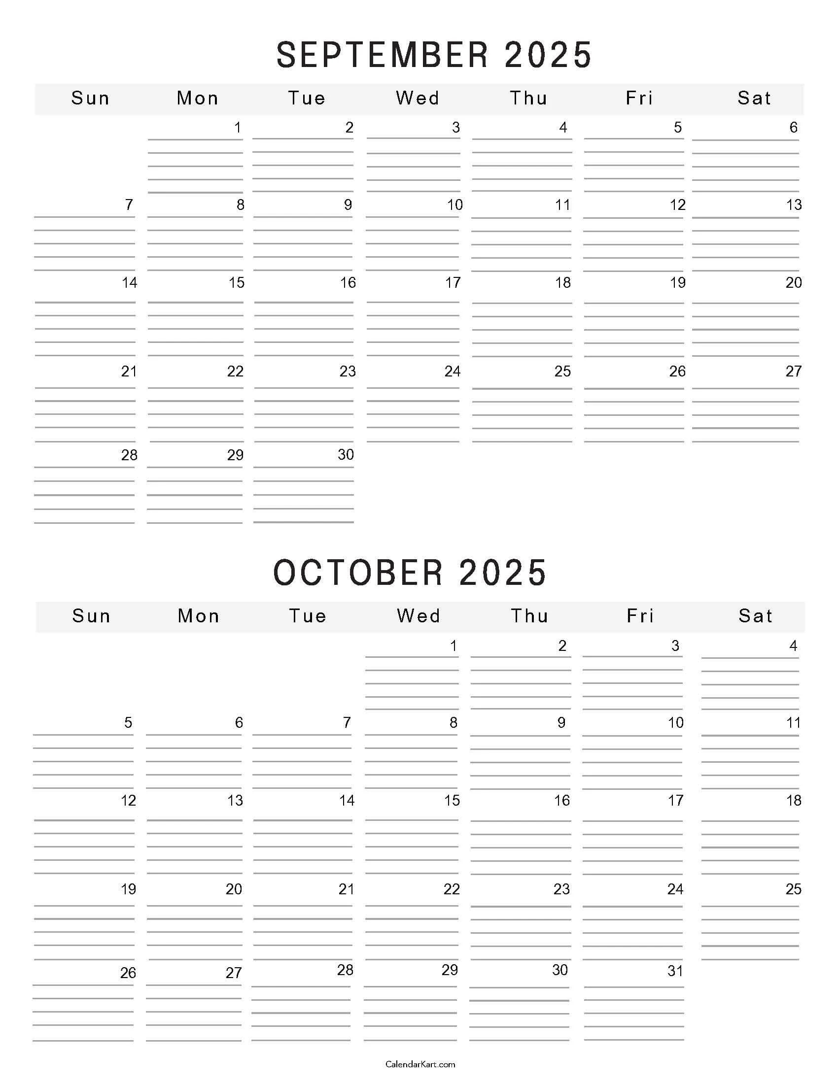 Printable September October 2025 Calendar Calendarkart