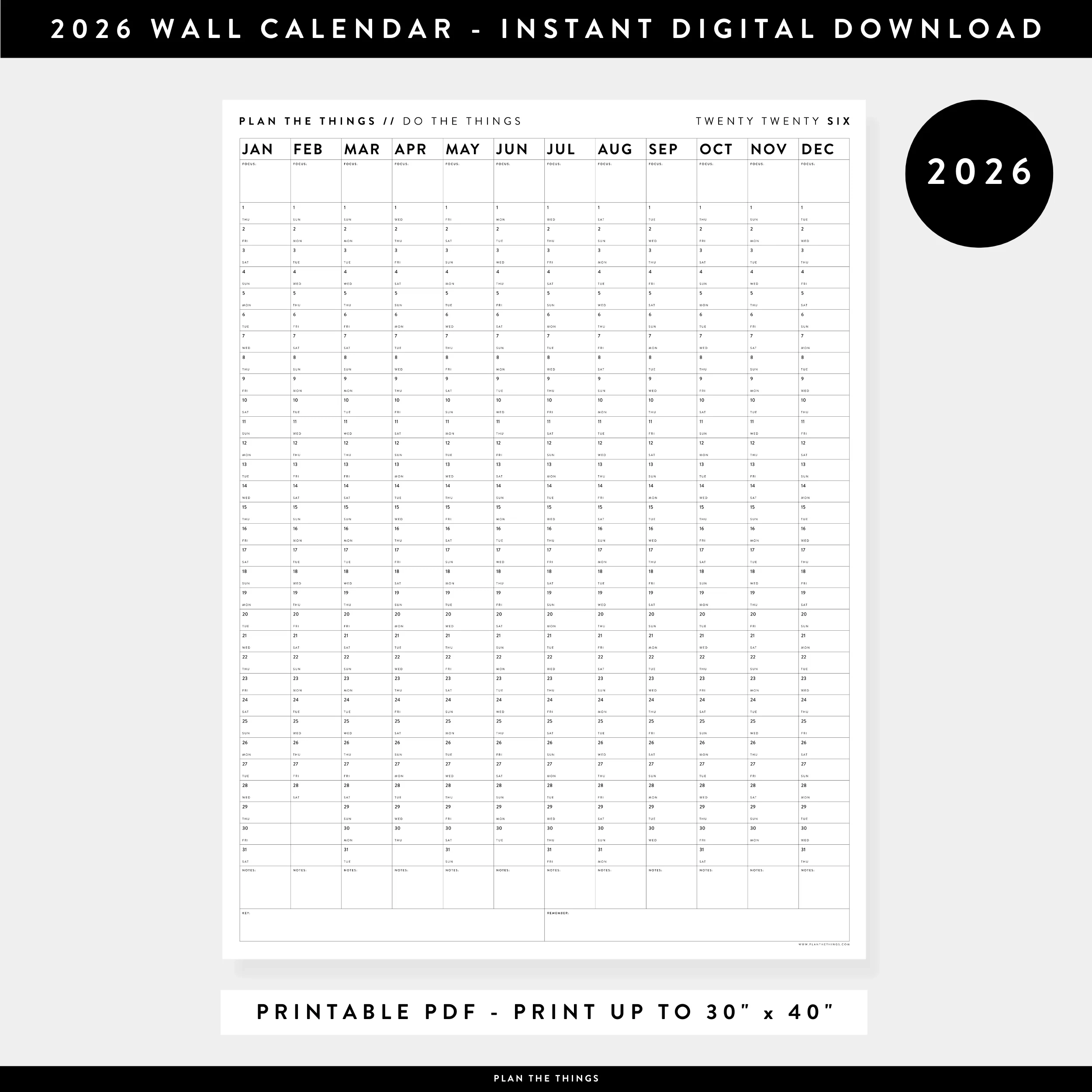 Printable Vertical Calendar 2026