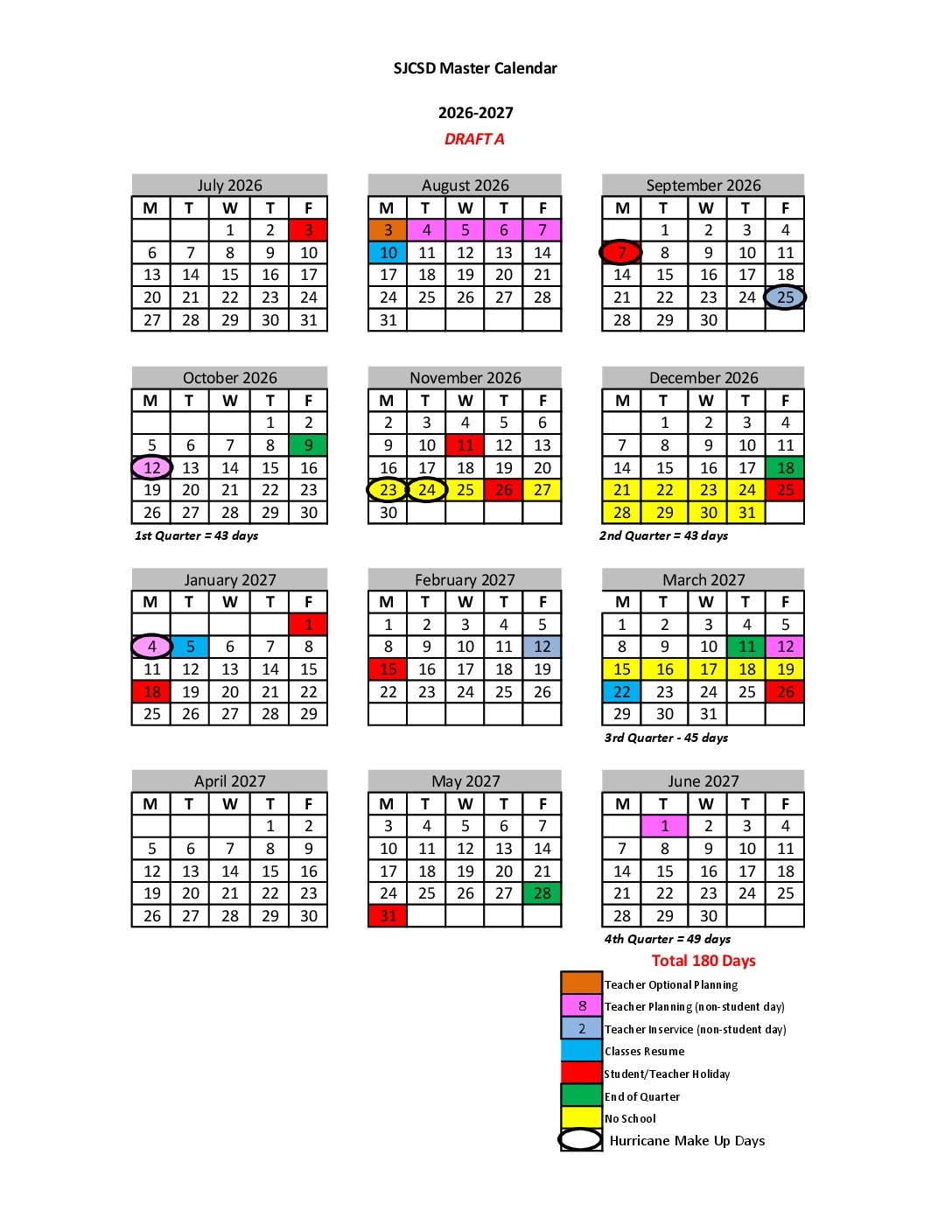 Proposed Calendars 2026 2028 St Johns County School District