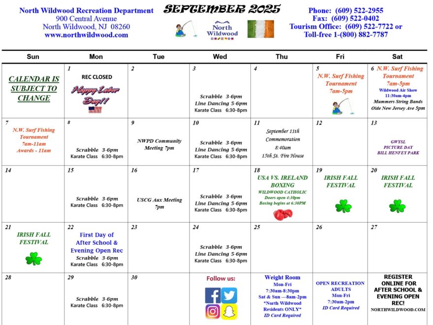 Recreation Calendar City Of North Wildwood New Jersey