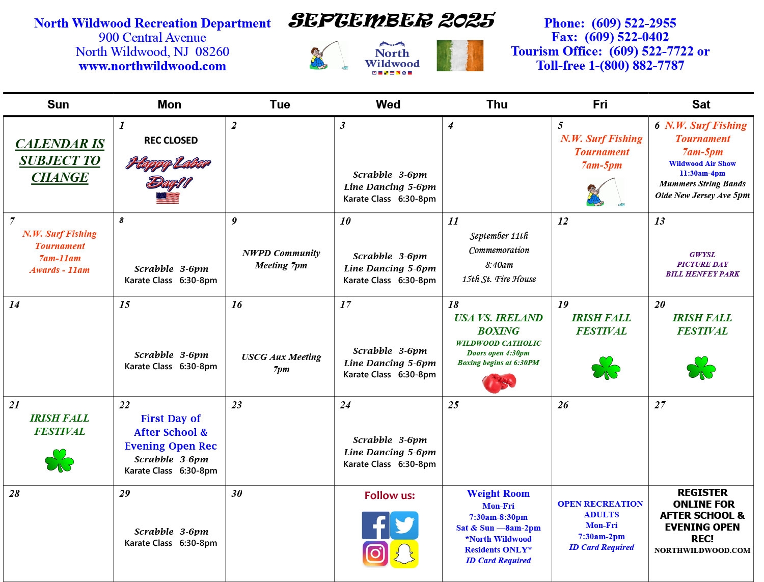 Recreation Calendar City Of North Wildwood New Jersey