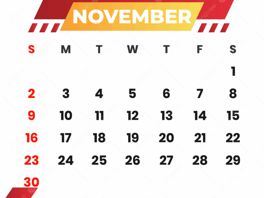 Red Calendar 2025 November Clipart Vector Month Calendar November PNG And Vector With Transparent Background For Free Download
