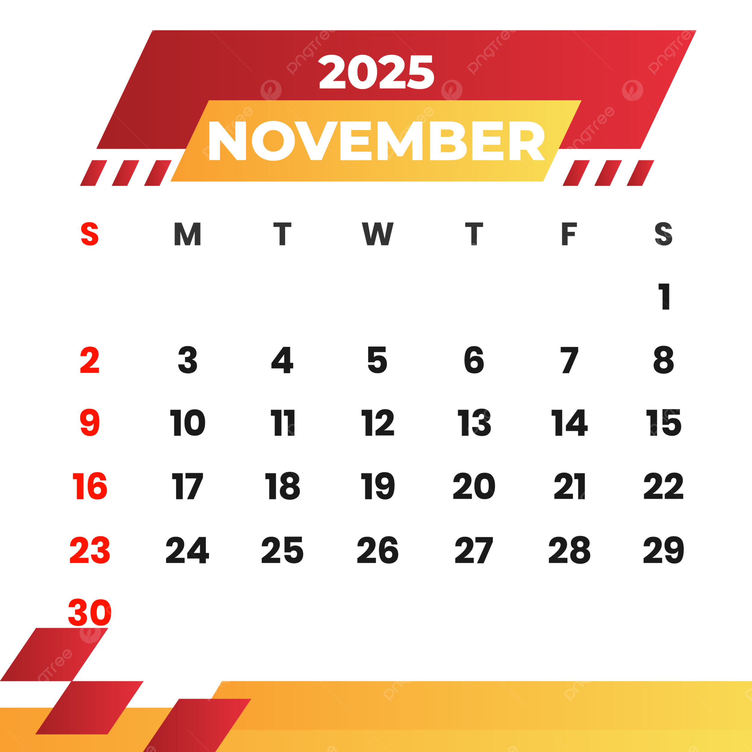 Red Calendar 2025 November Clipart Vector Month Calendar November PNG And Vector With Transparent Background For Free Download