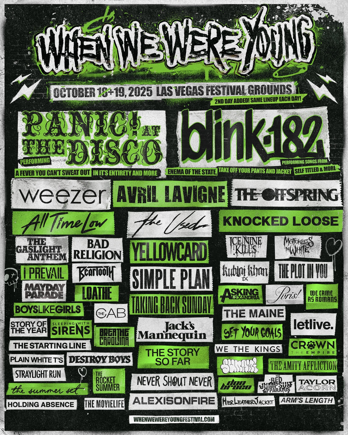Rock Cellar Magazine When We Were Young 2025 Adds Second Date Oct 19 In Las Vegas Blink 182 Panic At The Disco Weezer Many More 