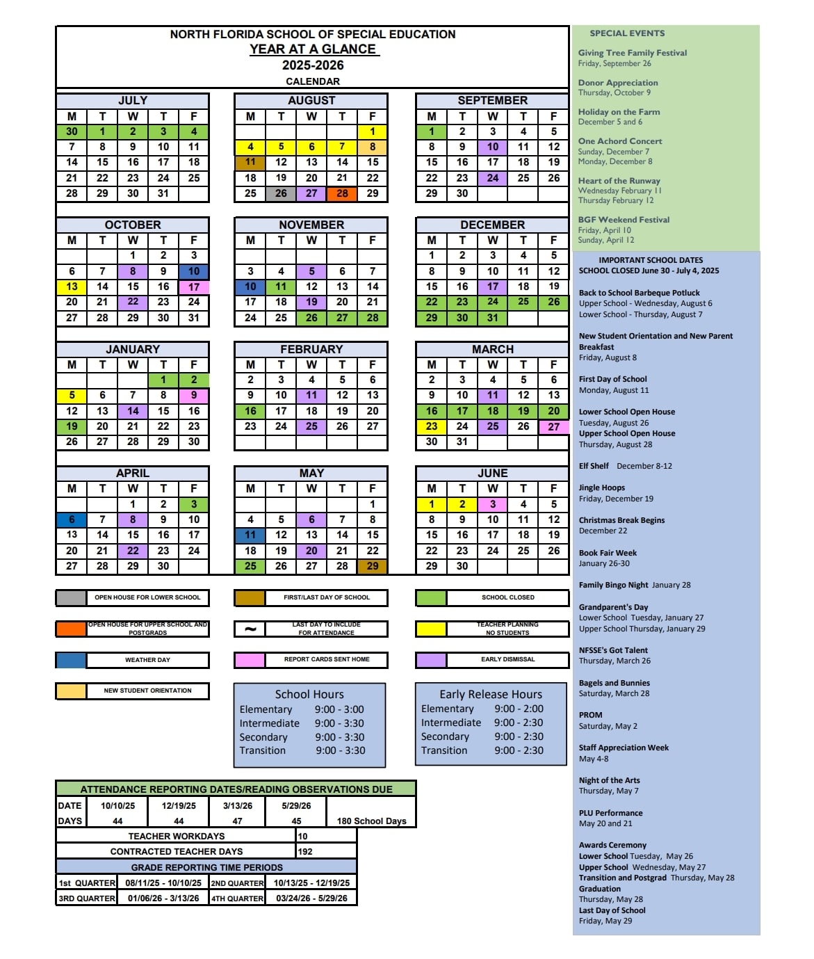 School Calendar North Florida School Of Special Education