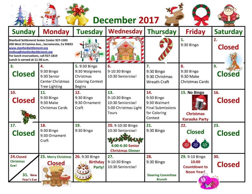 December Senior Activity Calendars