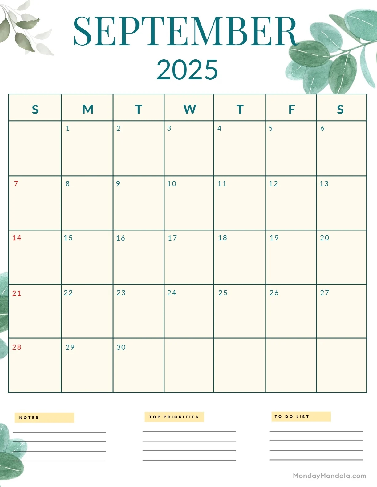 September 2025 Calendar Cute