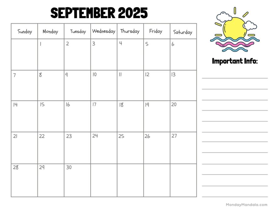 September 2025 Calendar 52 Free PDF Printables