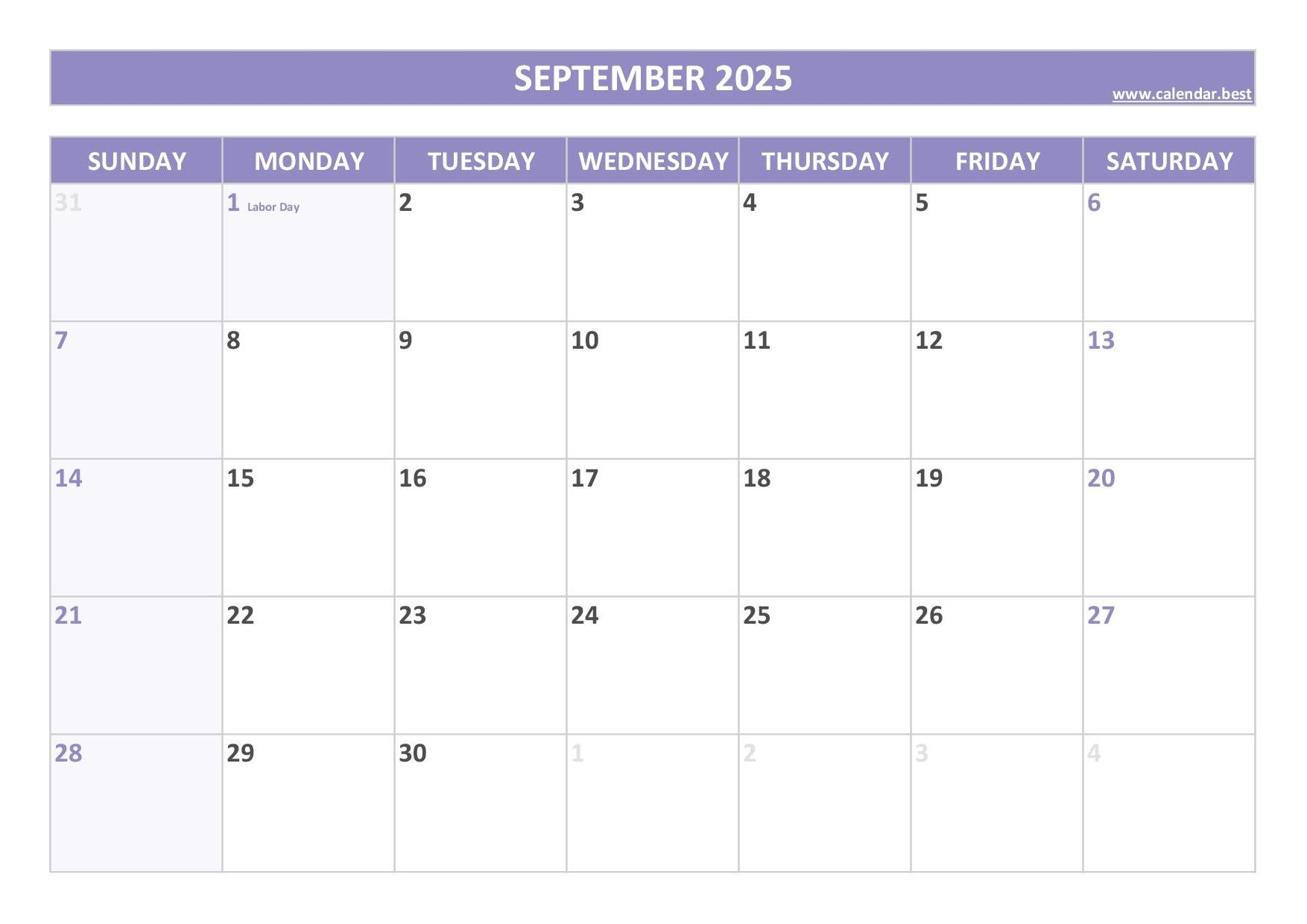 September 2025 Calendar Calendar best