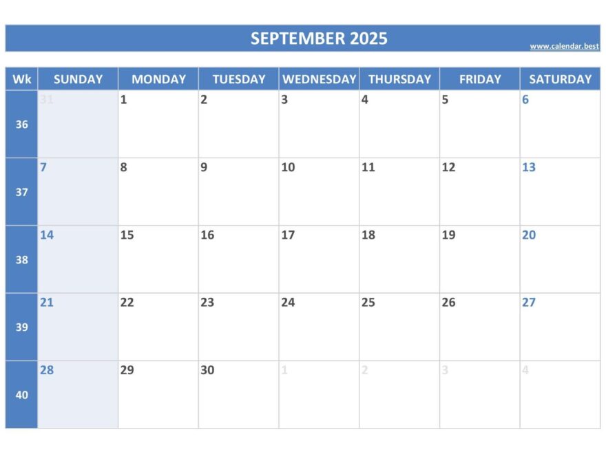 September 2025 Calendar Calendar best