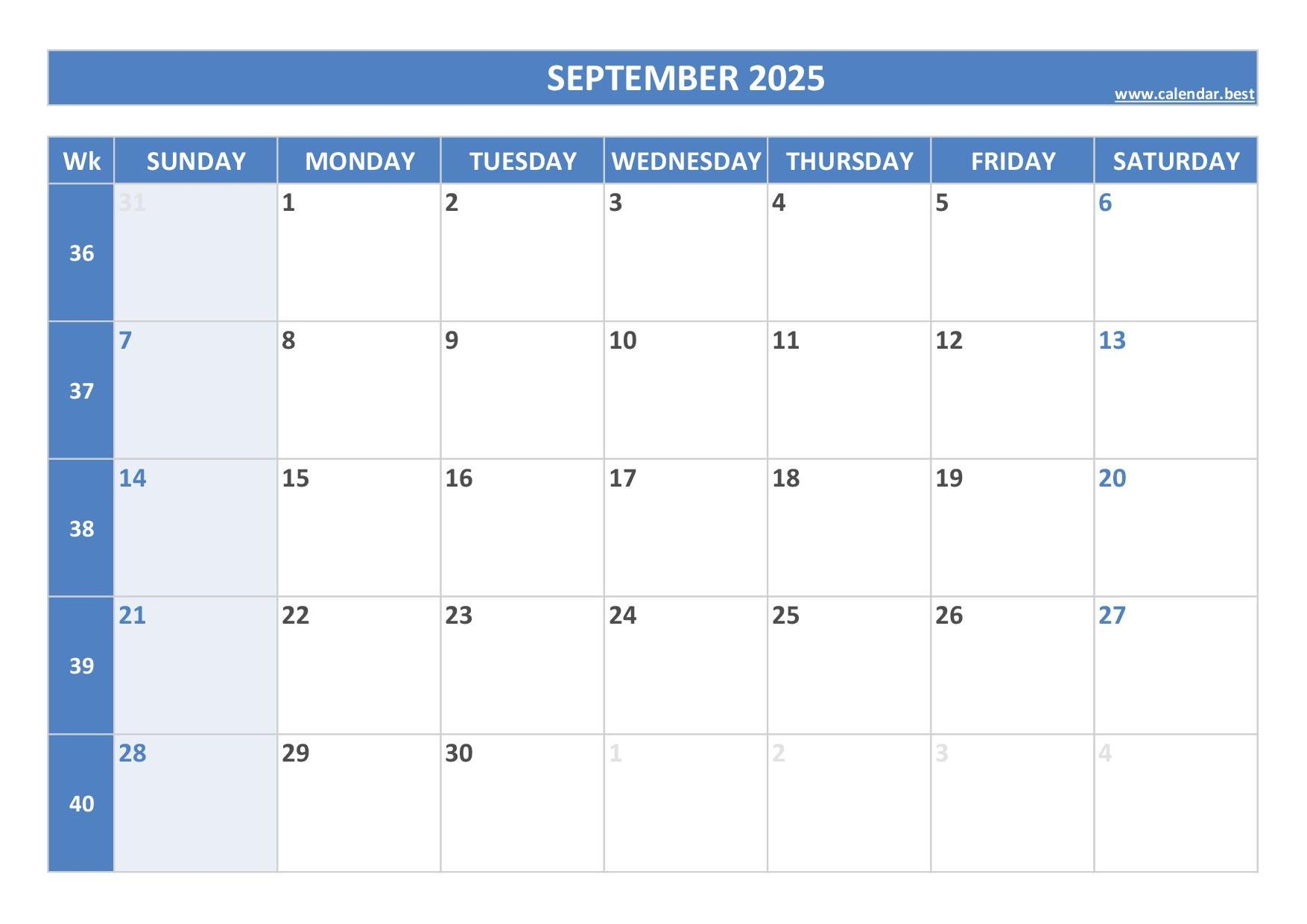 September 2025 Calendar Calendar best