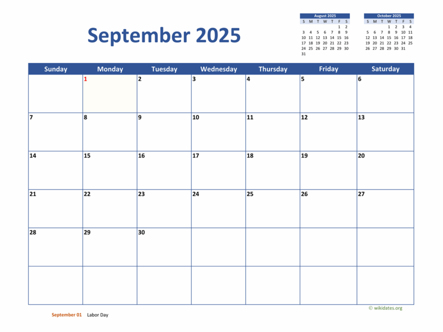September 2025 Calendar Classic WikiDates