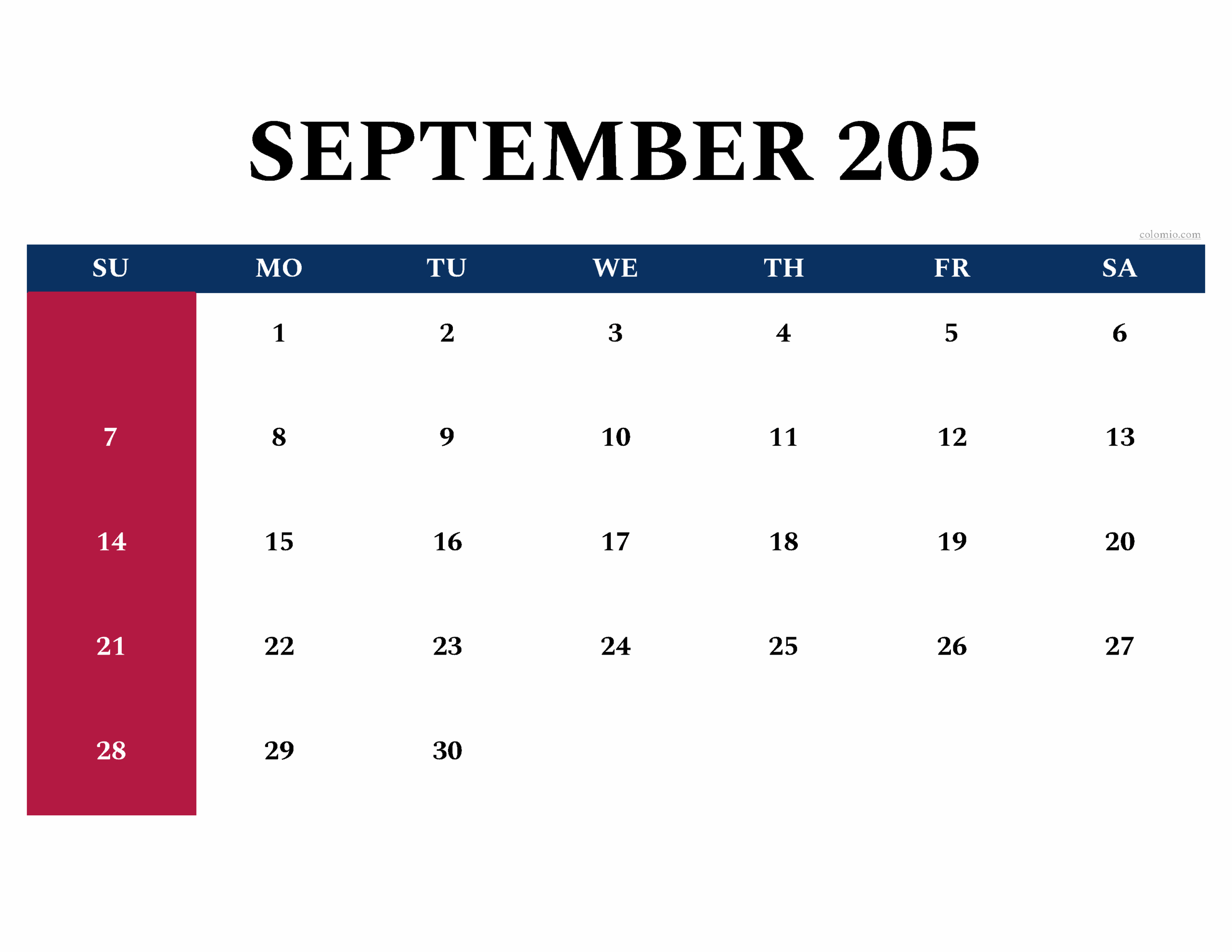 Blank Monthly Calendar Template September 2025