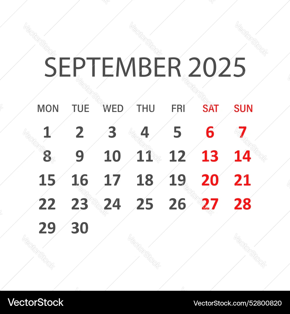 September 2025 Calendar Icon Royalty Free Vector Image