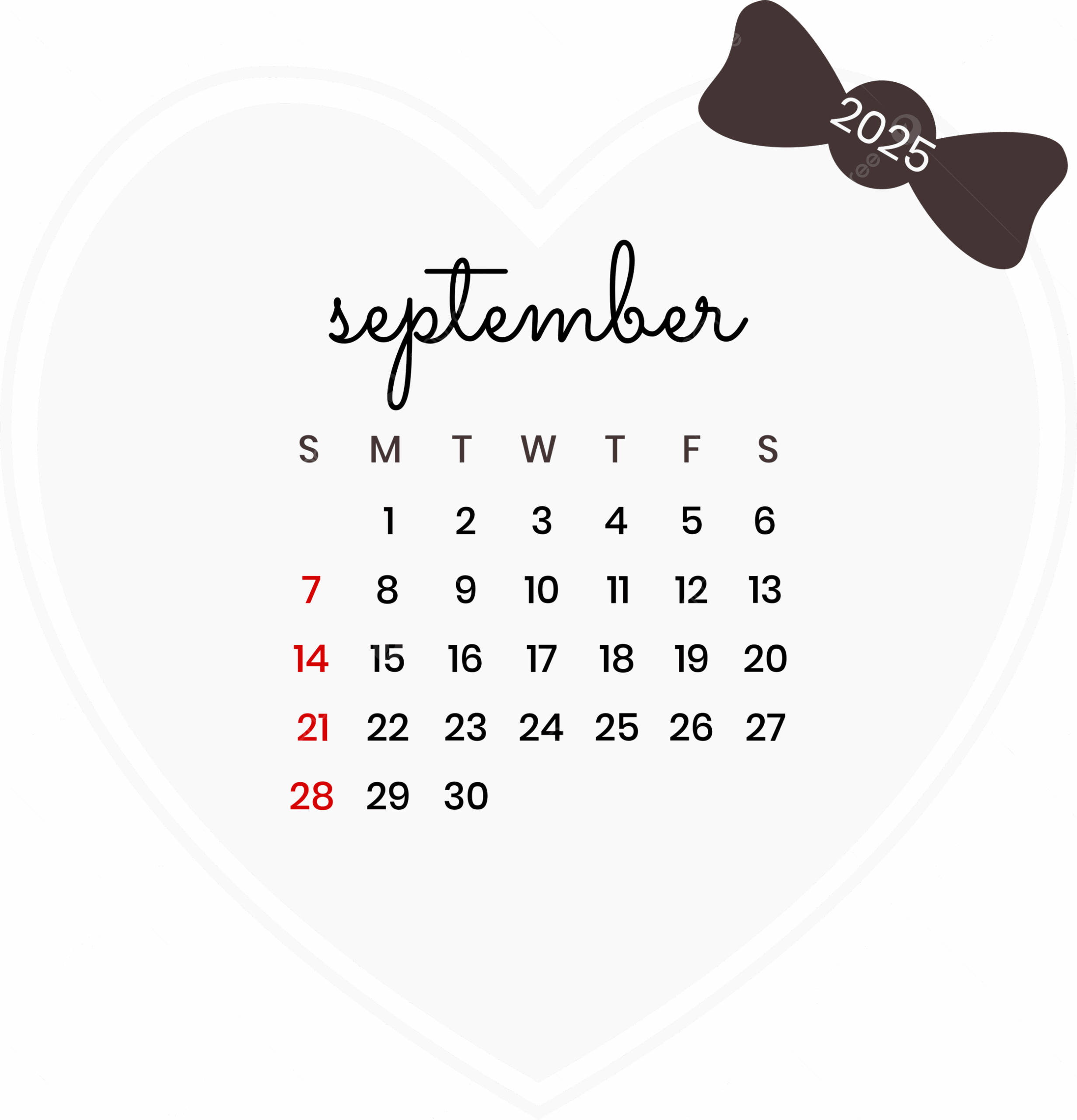 September 2025 Calendar Love Vector September 2025 Calendar 2025 September 2025 Calendar PNG And Vector With Transparent Background For Free Download