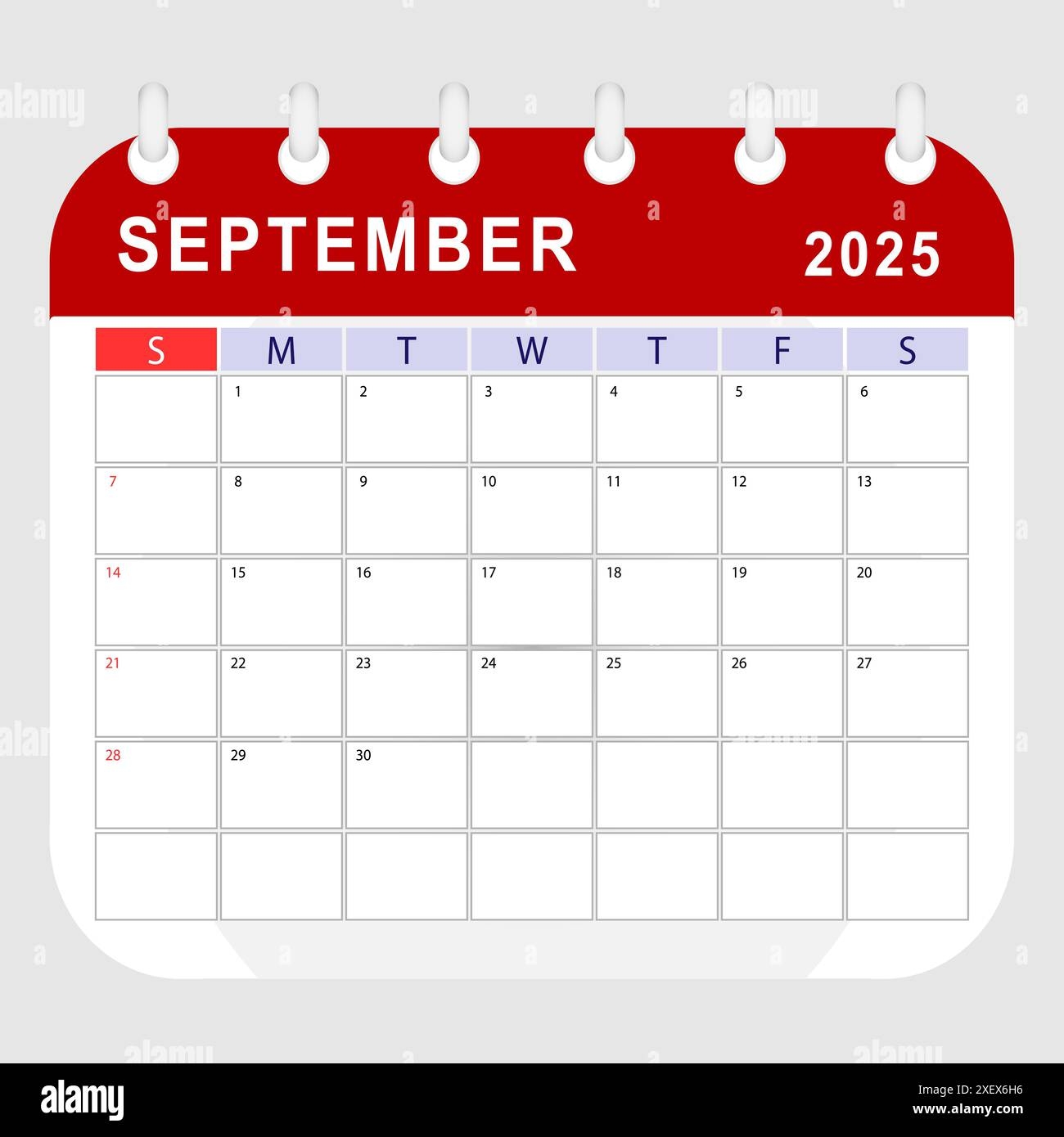 September 2025 Calendar Monthly Planner Template Sunday Start Vector Design Stock Vector Image Art Alamy
