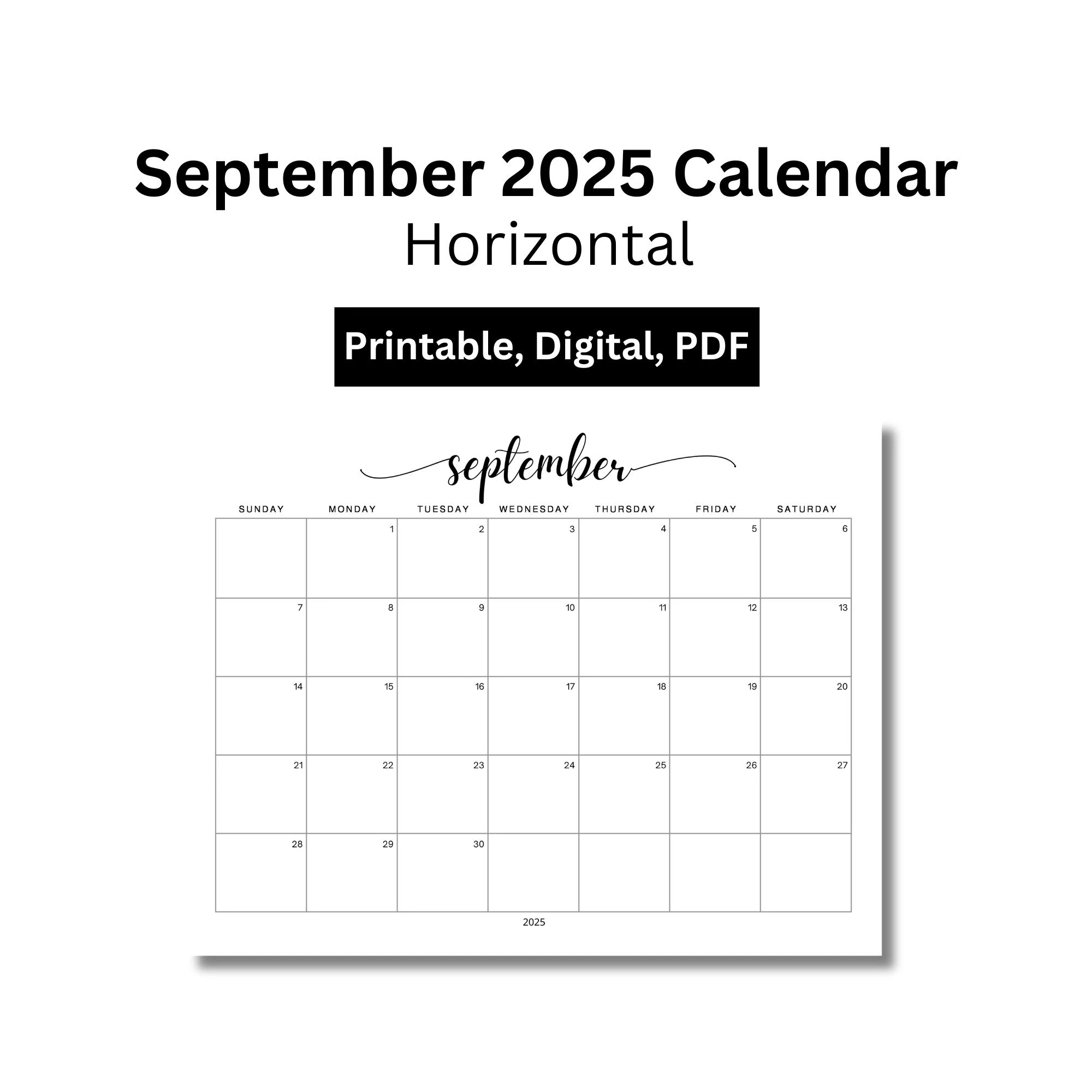 September 2025 Calendar Printable Digital Download Pdf Etsy