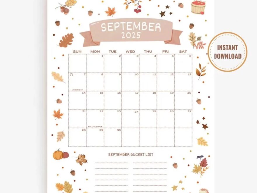 September 2025 Calendar Printable PDF September 2025 Calendar Page September 2025 Boho September 2025 Calendar Sept Cal Digital Download Etsy