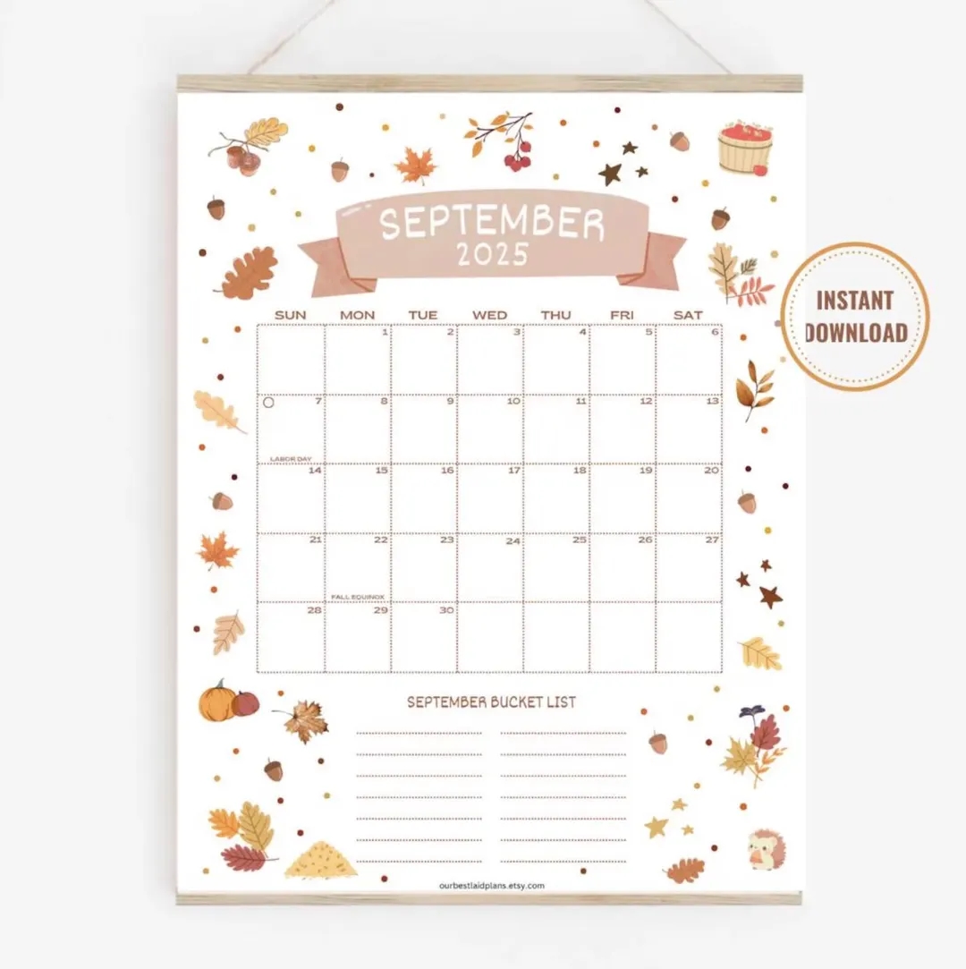September 2025 Calendar Printable PDF September 2025 Calendar Page September 2025 Boho September 2025 Calendar Sept Cal Digital Download Etsy