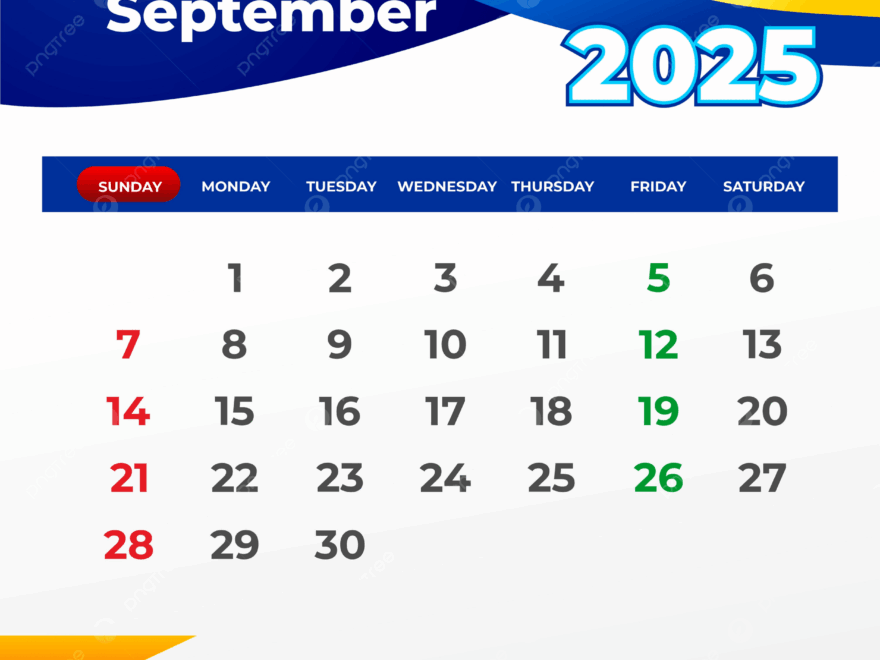 September 2025 Calendar Ready To Print Vector Template Download On Pngtree