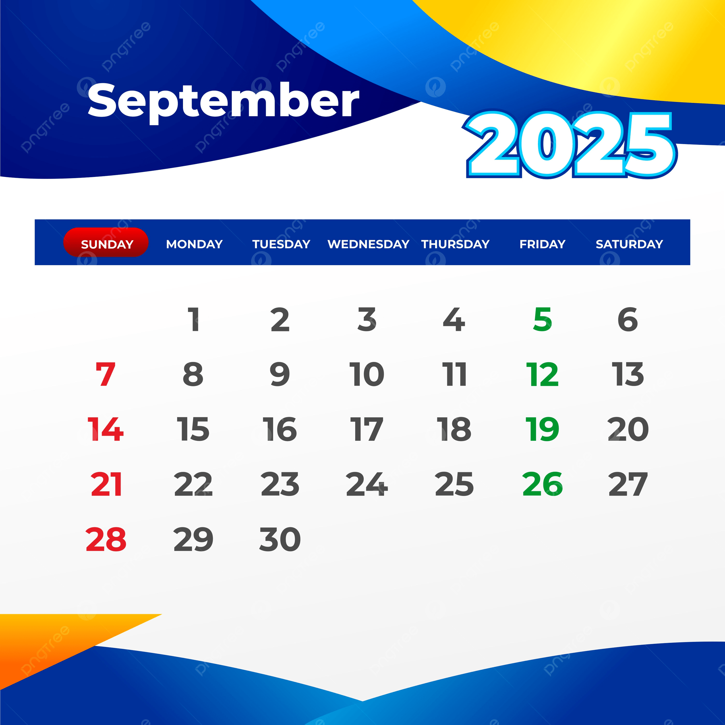 September 2025 Calendar Ready To Print Vector Template Download On Pngtree