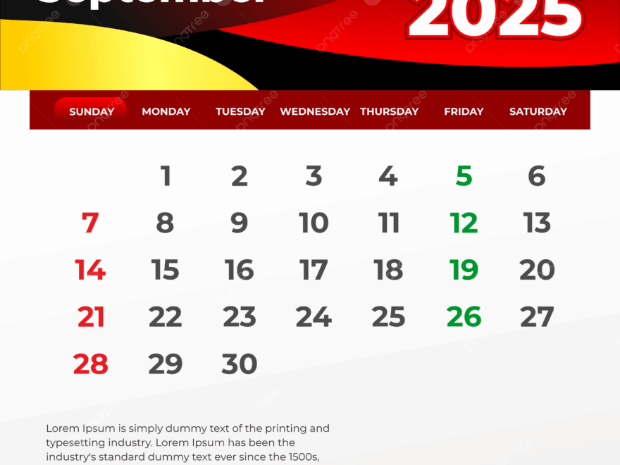 September 2025 Calendar Ready To Print Vector Template Download On Pngtree