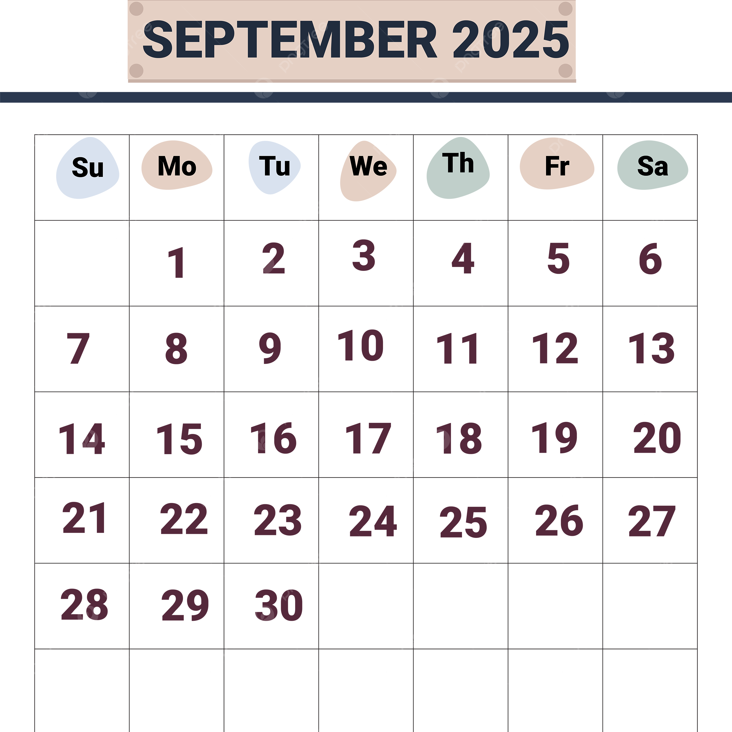 September 2025 Calendar Simple Vector September 2025 Calendar Templates 2025 PNG And Vector With Transparent Background For Free Download