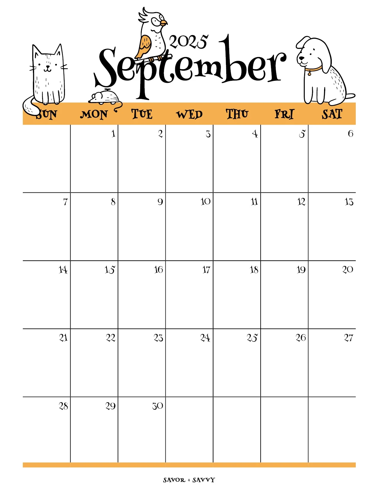 September 2025 Calendar Templates 14 Free Printables Savor Savvy