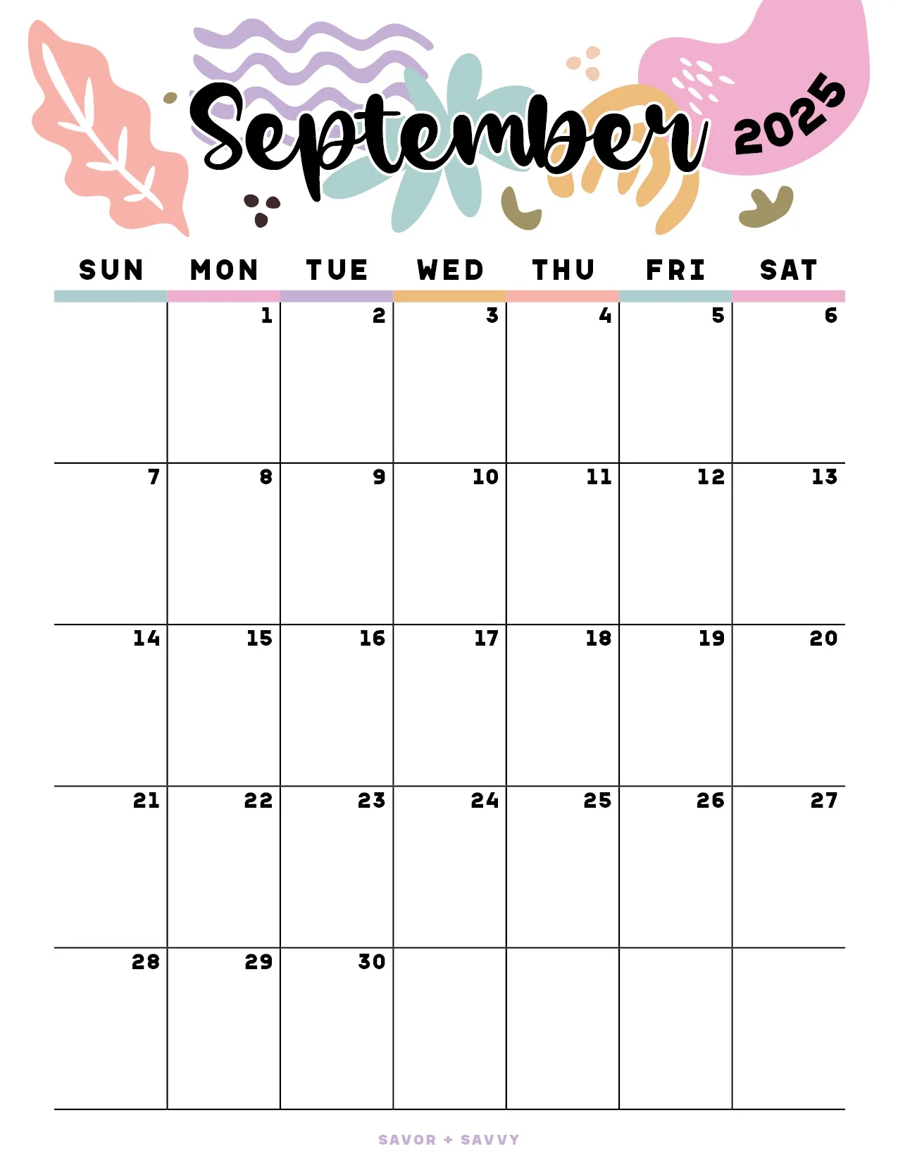 September 2025 Calendar Templates 14 Free Printables Savor Savvy