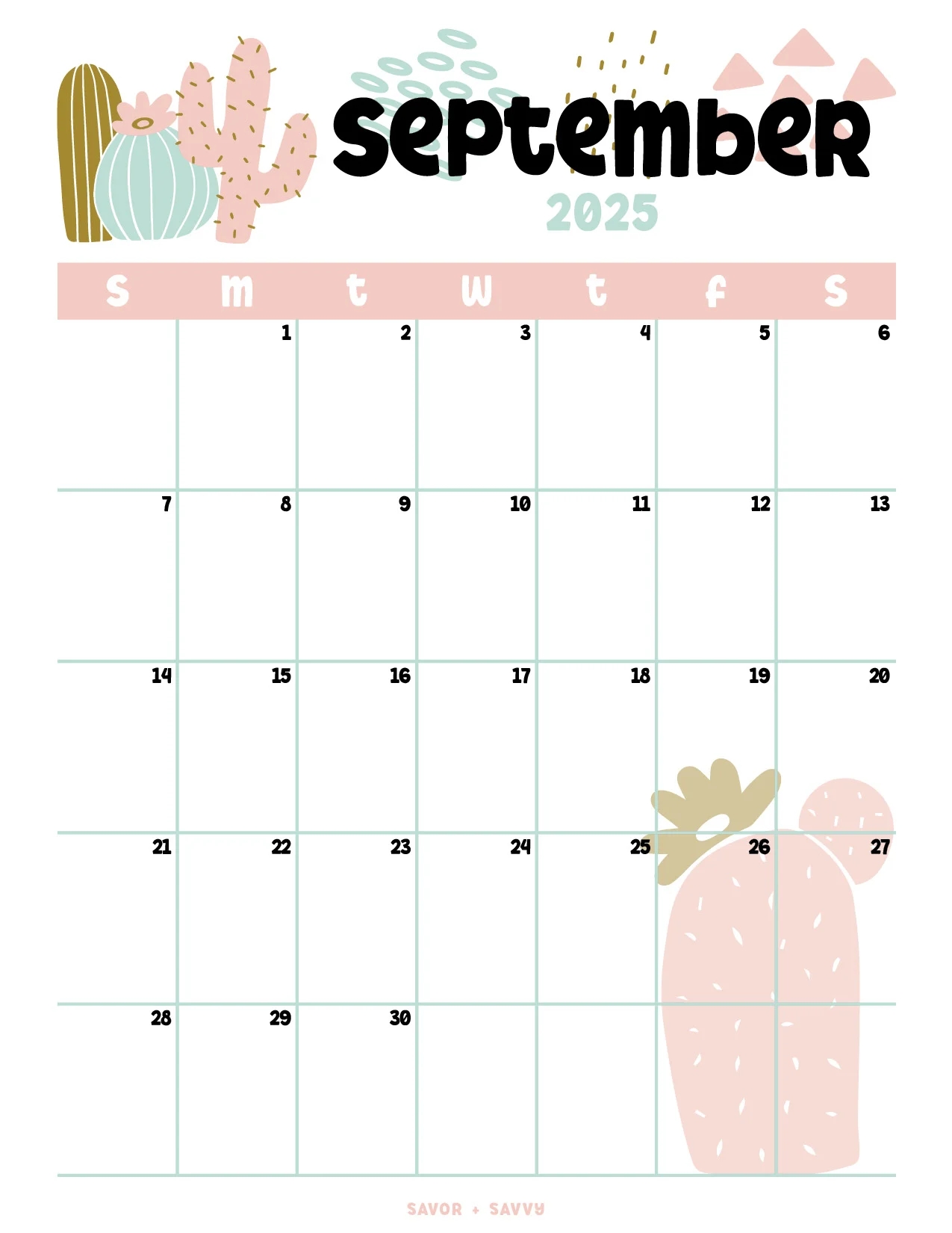 September 2025 Monthly Calendar