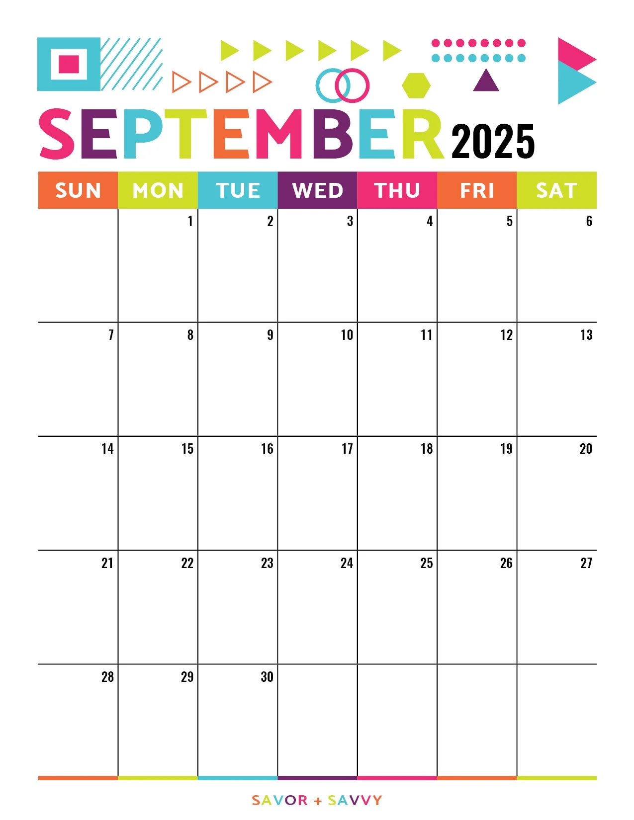 September 2025 Calendar Templates 14 Free Printables Savor Savvy