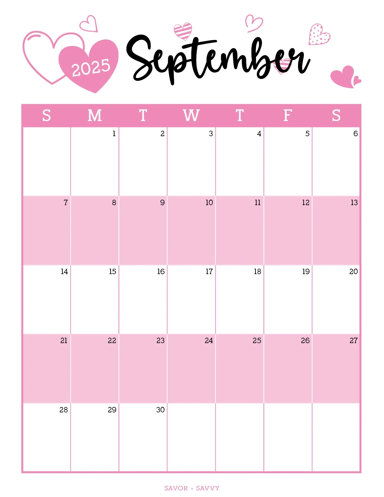 September 2025 Calendar Templates 14 Free Printables Savor Savvy