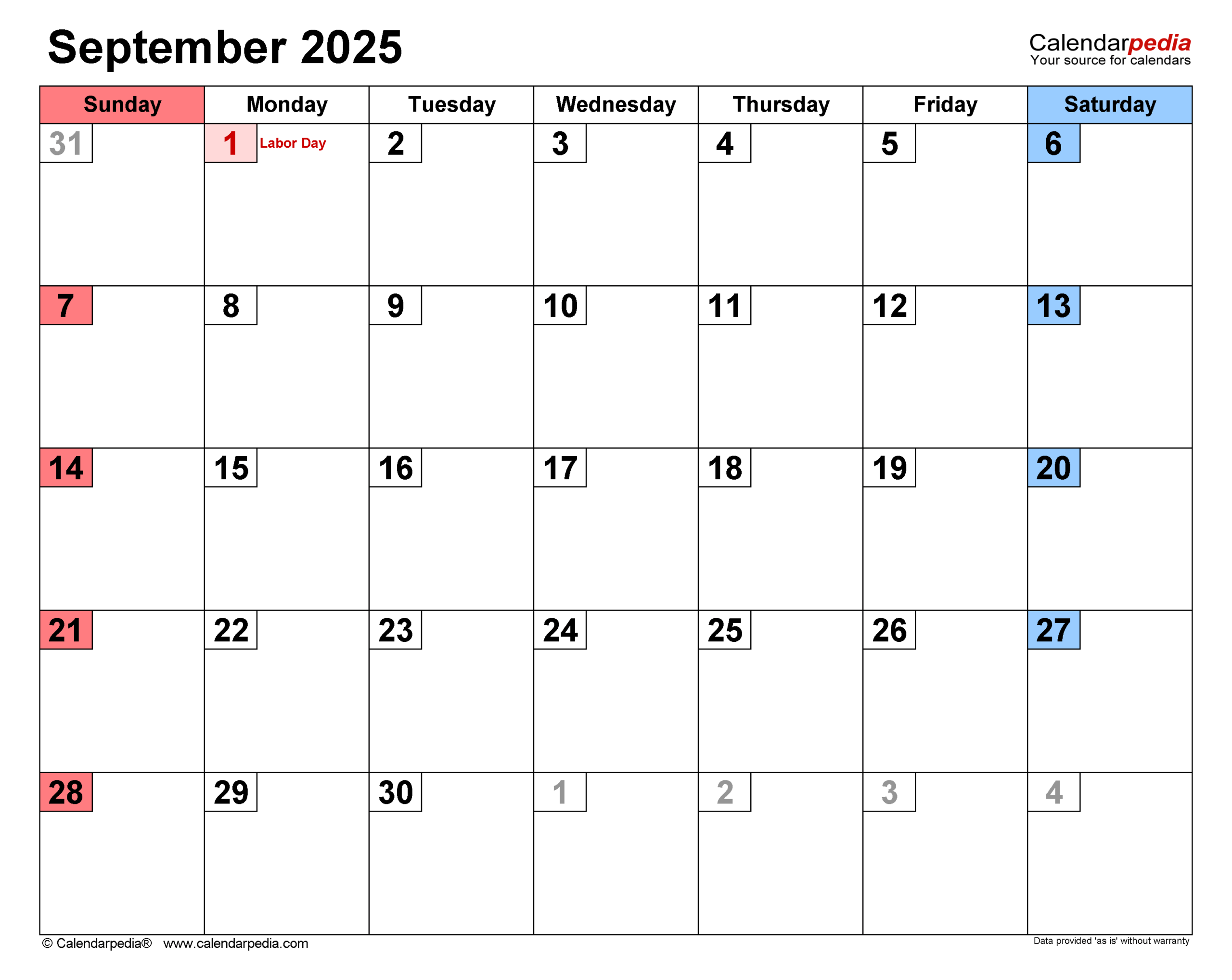 September 2025 Calendar Templates For PDF Excel And Word